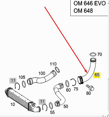 Патрубок интеркулера E 2007 W211 646.821 2.2 CDI