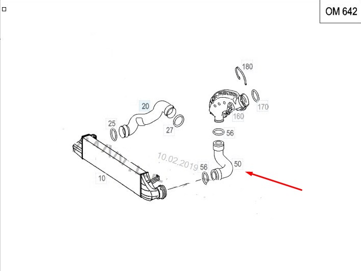 Патрубок интеркулера левый C 2005 W203 642.910 3.0L