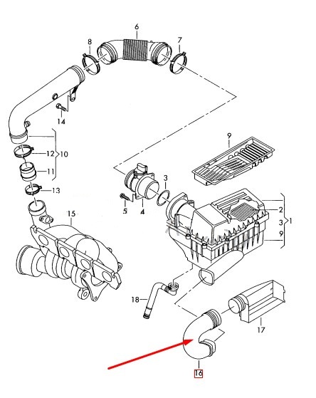 Патрубок воздушный PASSAT CC 2008 B6 357 BZB 1.8 TSI