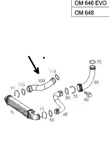 Патрубок интеркулера правый E-CLASS 2007 W211 646.821 2.2 CDI