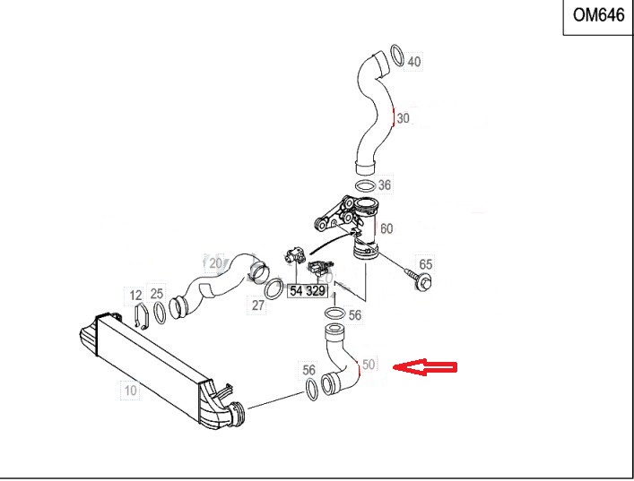 Патрубок интеркулера левый C-CLASS 2004 S203 646.963 2.2 cdi