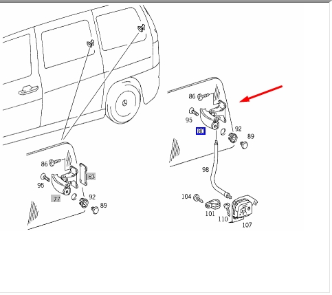 Замок форточки правый MERCEDES V W638 111.980 2.3 L