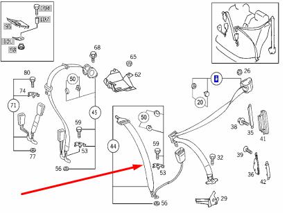 Замок ремня безопасности задний E 1997 W210 104.995 3.2L