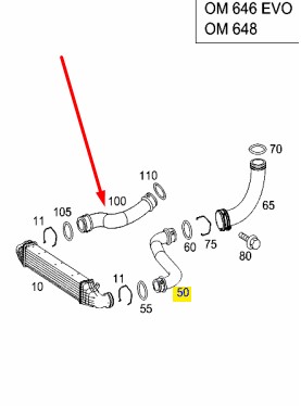 Патрубок интеркулера правый E 2008 W211 646.821 2.2 CDI