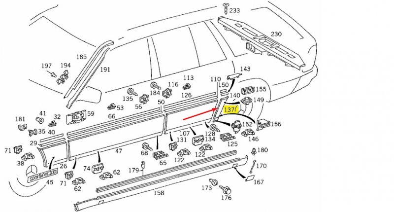 Молдинг на крыло задний левый MERCEDES E-CLASS W124 602.912