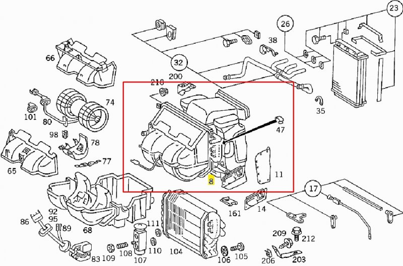 Ремонт и замена радиатора печки Mercedes W124 (Мерседес В124) в Москве