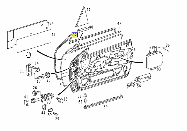 Уплотнитель двери левый CLK-CLASS 2000 W208 112.940 3.2L