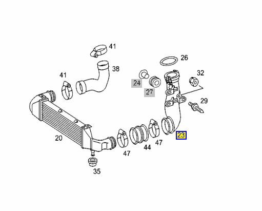 Патрубок интеркулера CLK 1999 W208 111.975 2.3L