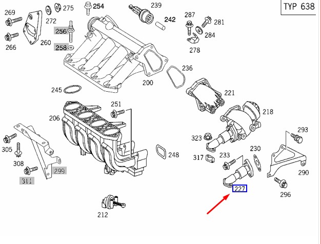 Трубка клапана EGR V 2001 W638 611.980 2.2 CDI