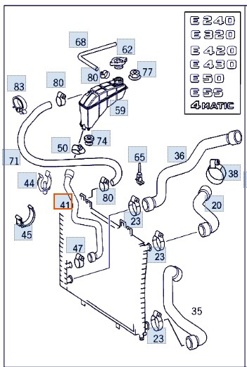Шланг радиатора E-CLASS 1999 W210 112.941 3.2L