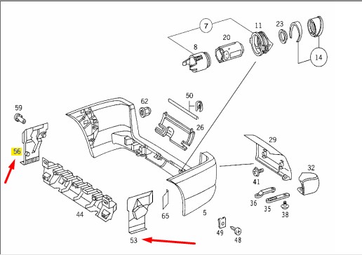 Направляющая бампера задняя V 2000 W638 104.900 2.8L