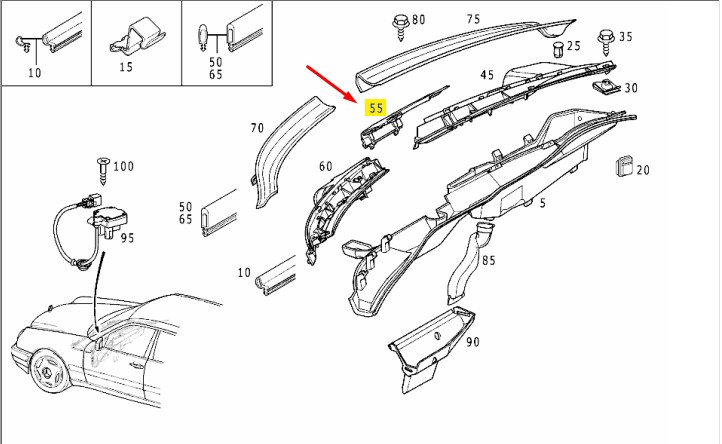 Накладка под лобовое стекло E 1999 W210 112.941 3.2L