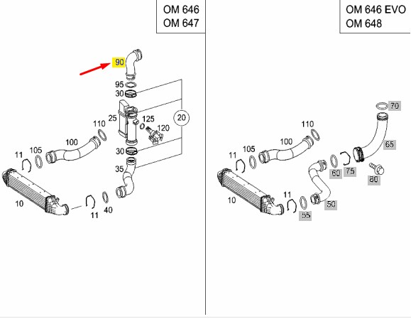 Патрубок интеркулера E-CLASS 2002 W211 646.961 2.2 CDI