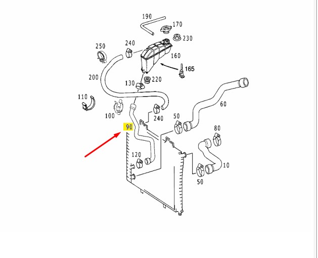 Шланг радиатора E 2000 W210 112.941 3.2L