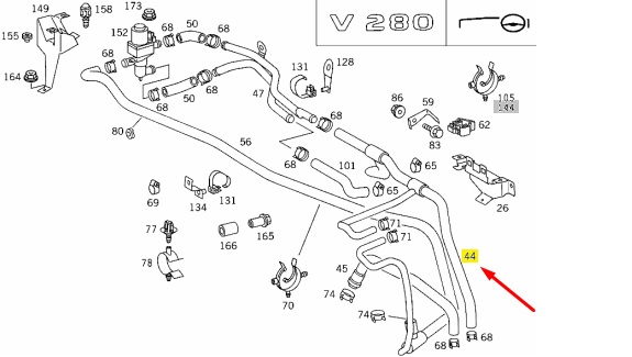 Патрубок системы охлаждения V 2000 W638 104.900 2.8L