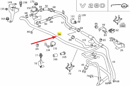 Патрубок системы охлаждения V 2002 W638 104.900 2.8L