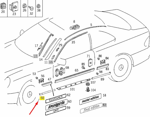 Молдинг крыла левый CLK-CLASS 1998 W208 112.940 3.2L