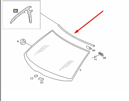 Молдинг стекла передний E-CLASS 1996 W210 104.995 3.2L