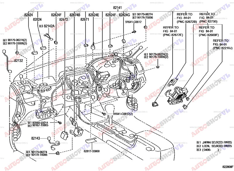 Проводка под торпеду TOYOTA CAMRY 09.2001 ACV30 2AZFE 82141-3Y200 контрактная