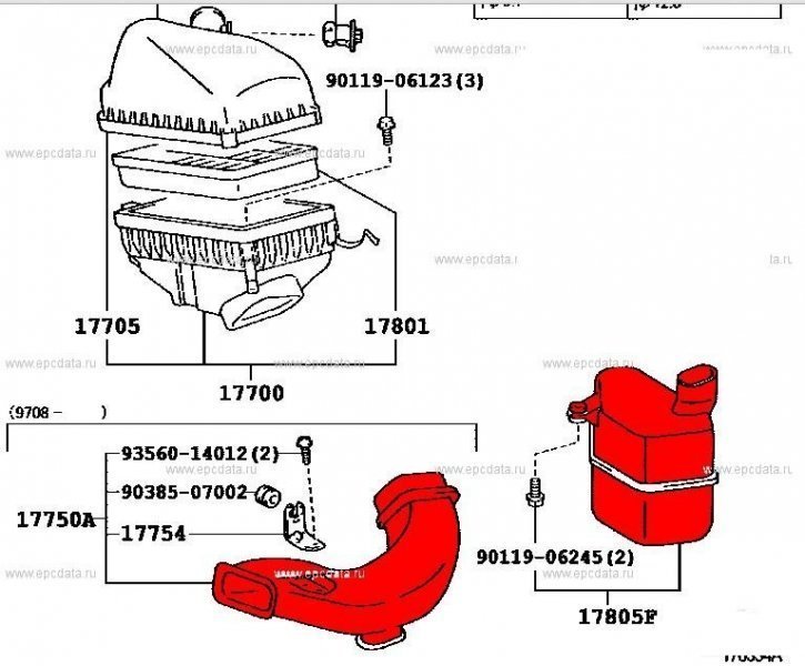 Воздуховод TOYOTA MARK II QUALIS 10.2000 SXV25 5SFE 17750-74051 контрактная