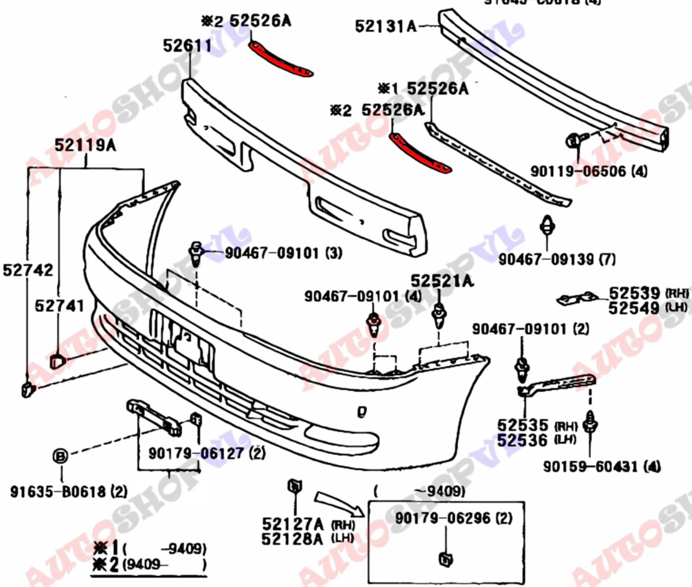 Крепление бампера переднее TOYOTA CRESTA JZX90 1JZGE