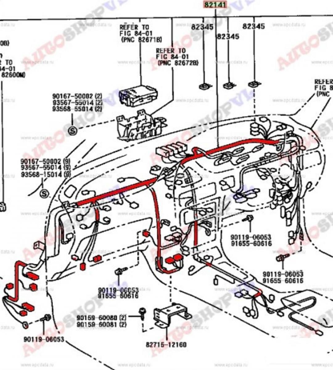 Проводка под торпеду TOYOTA COROLLA CERES 05.1994 - 05.1995 AE101 4AFE 82141-1E721 контрактная