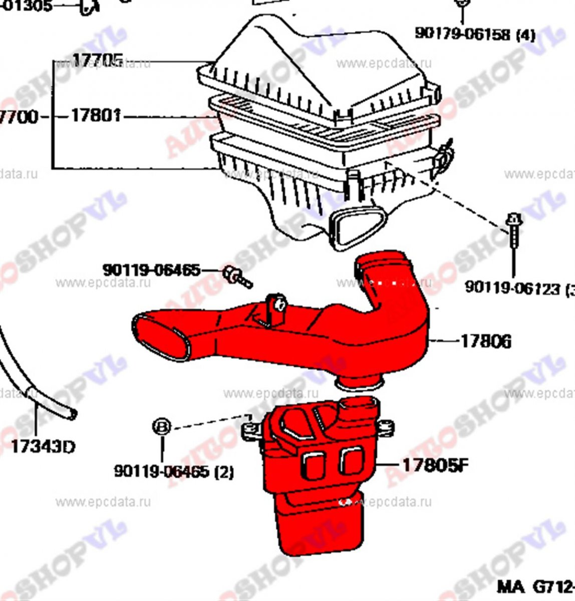 Воздуховод TOYOTA WINDOM VCV11 4VZFE 17806-74010 контрактная