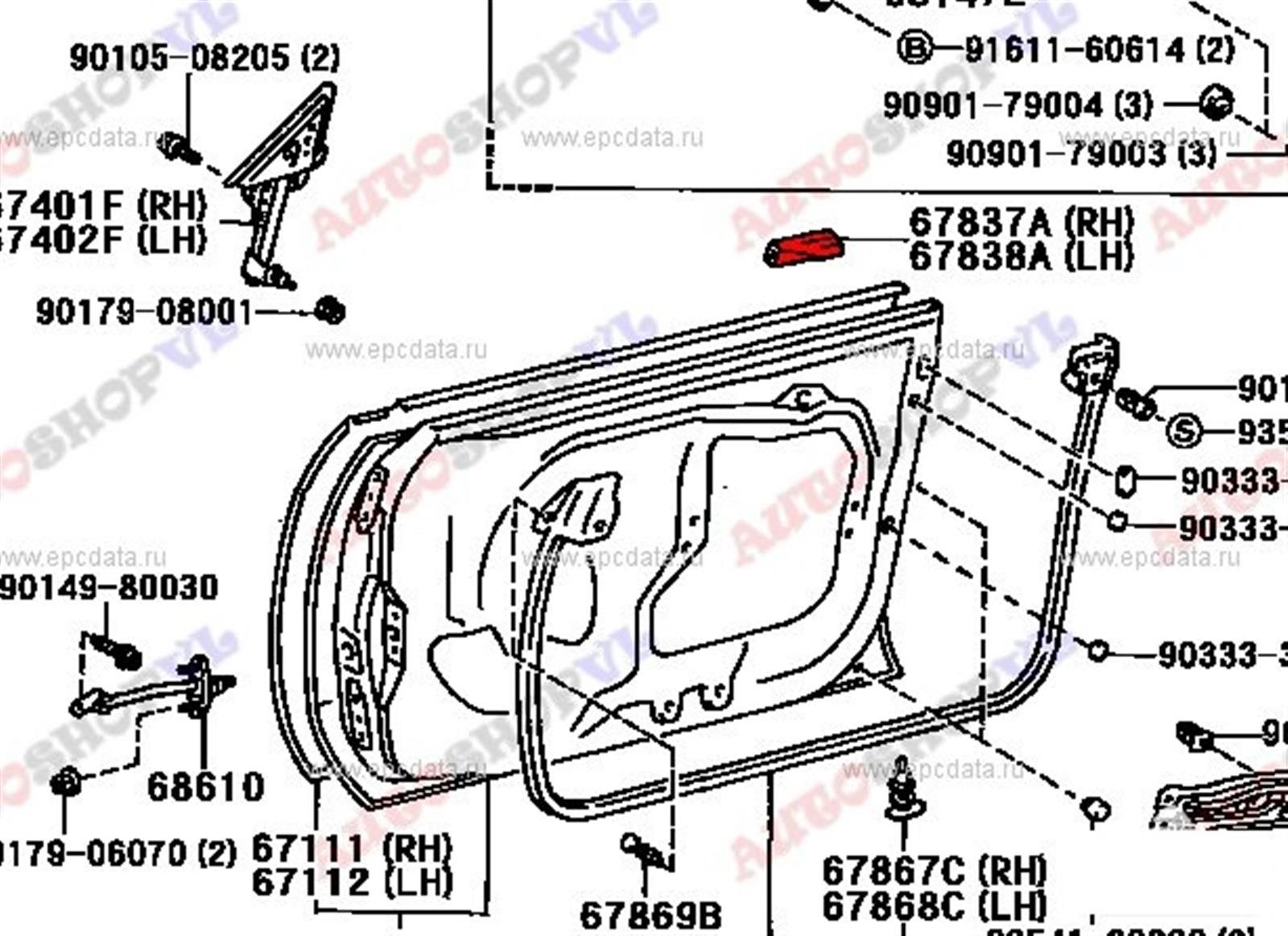 Уплотнительная резинка передняя левая TOYOTA SPRINTER MARINO AE101 67838-12030 контрактная