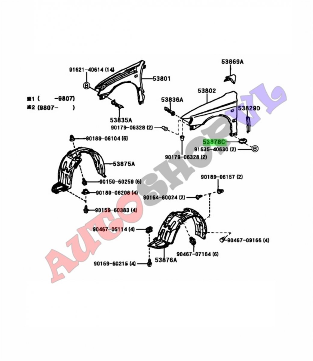 Крепление крыла переднее левое TOYOTA VISTA ARDEO 02.2000 ZZV50 1ZZFE 53878-32010 контрактная