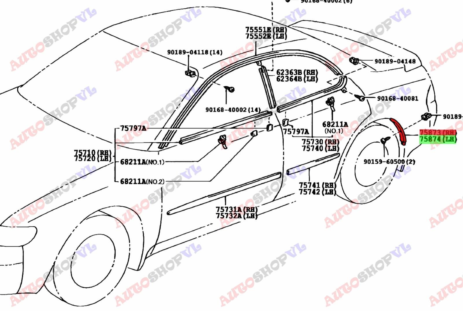 Молдинг на крыло задний TOYOTA COROLLA CERES AE101 75873-12120 контрактная