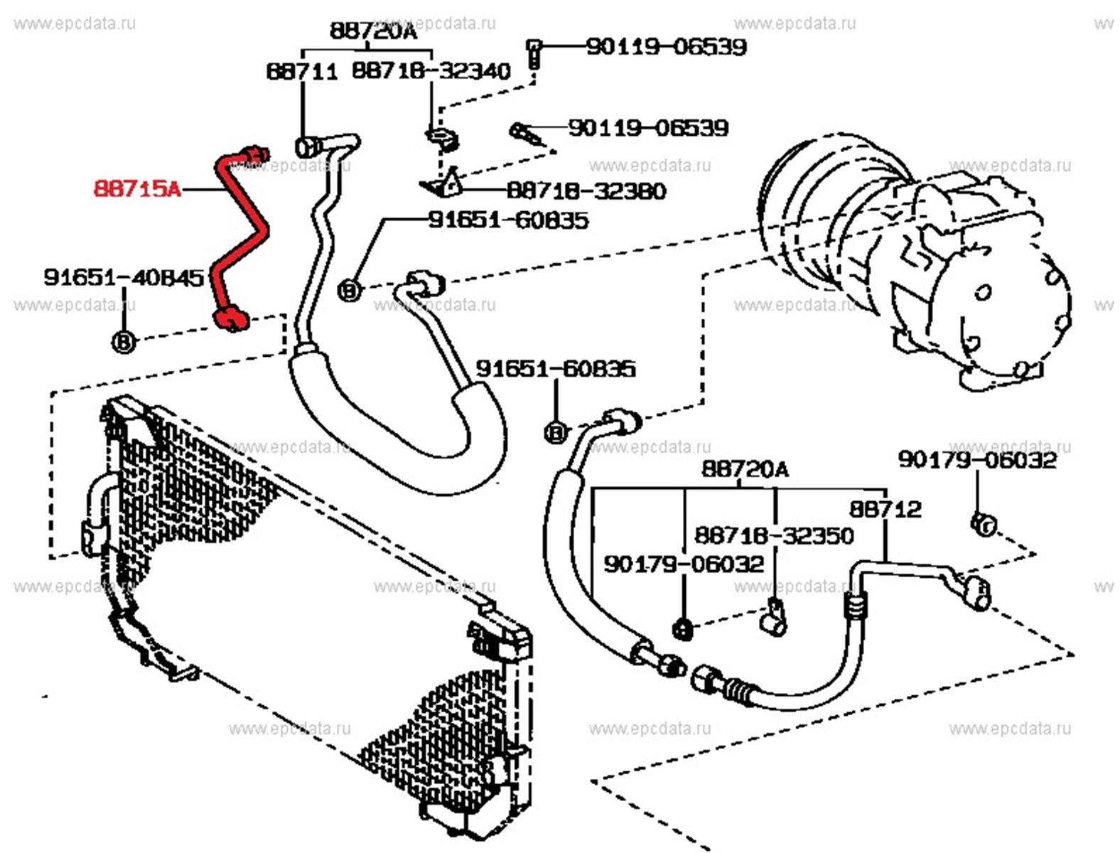 Трубки кондиционера TOYOTA CAMRY PROMINENT 07.1990 - 06.1992 VZV33 4VZFE 88715-32010 контрактная