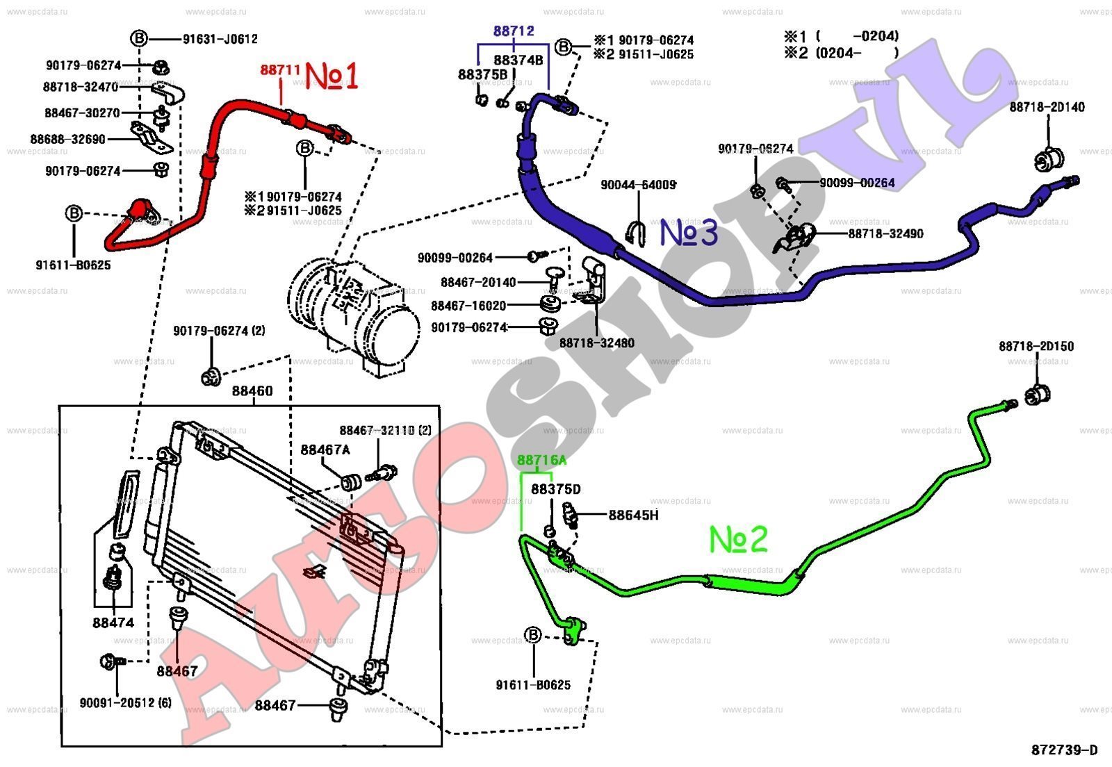 Трубки кондиционера TOYOTA VISTA ARDEO 07.2000 SV50 3SFSE 88711-32210 контрактная