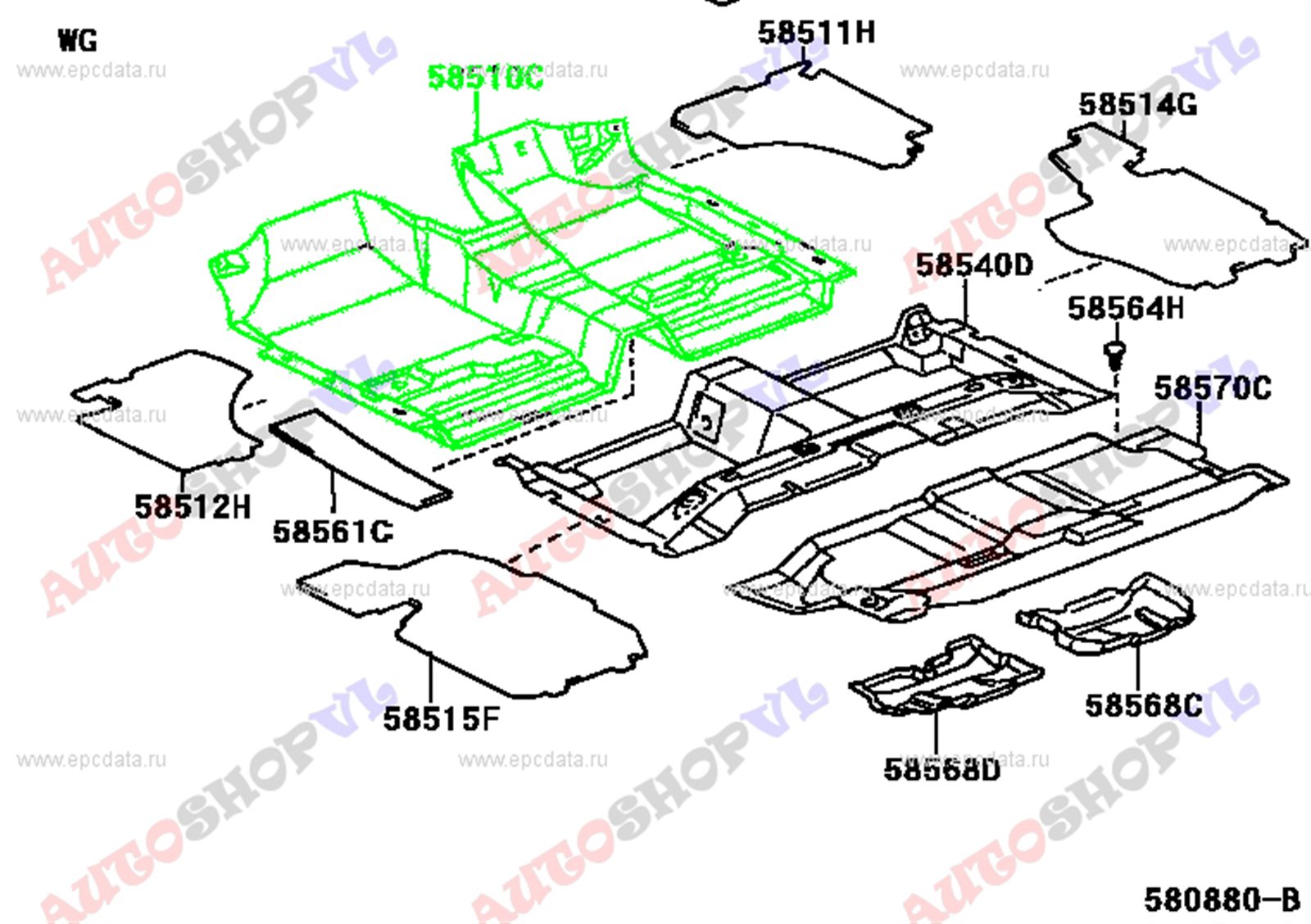 Ковер пола передний TOYOTA VISTA ARDEO 06.2000 SV50 3SFSE 58510-32480-A0 контрактная