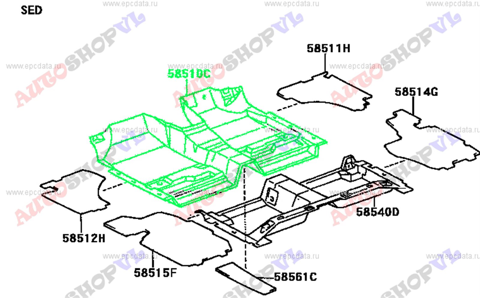 Ковер пола передний TOYOTA VISTA 10.2001 SV55 3SFE 58510-32470-A0 контрактная