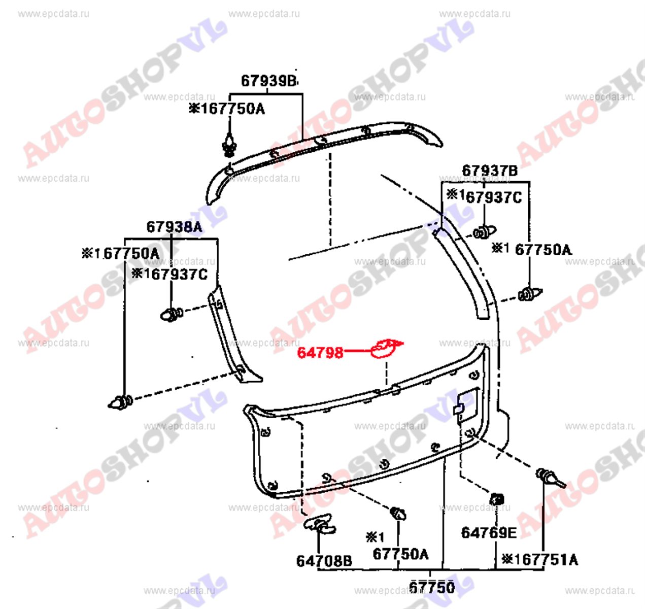 Накладка замка багажника TOYOTA VISTA ARDEO 06.2000 SV50 3SFSE 64798-32010-B0  купить контрактная id15175