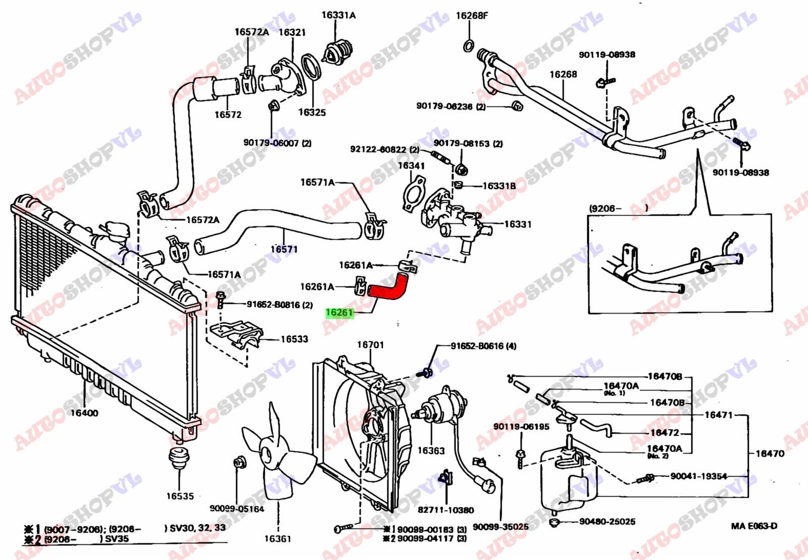 Патрубок системы охлаждения TOYOTA CAMRY GRACIA SXV20 5SFE