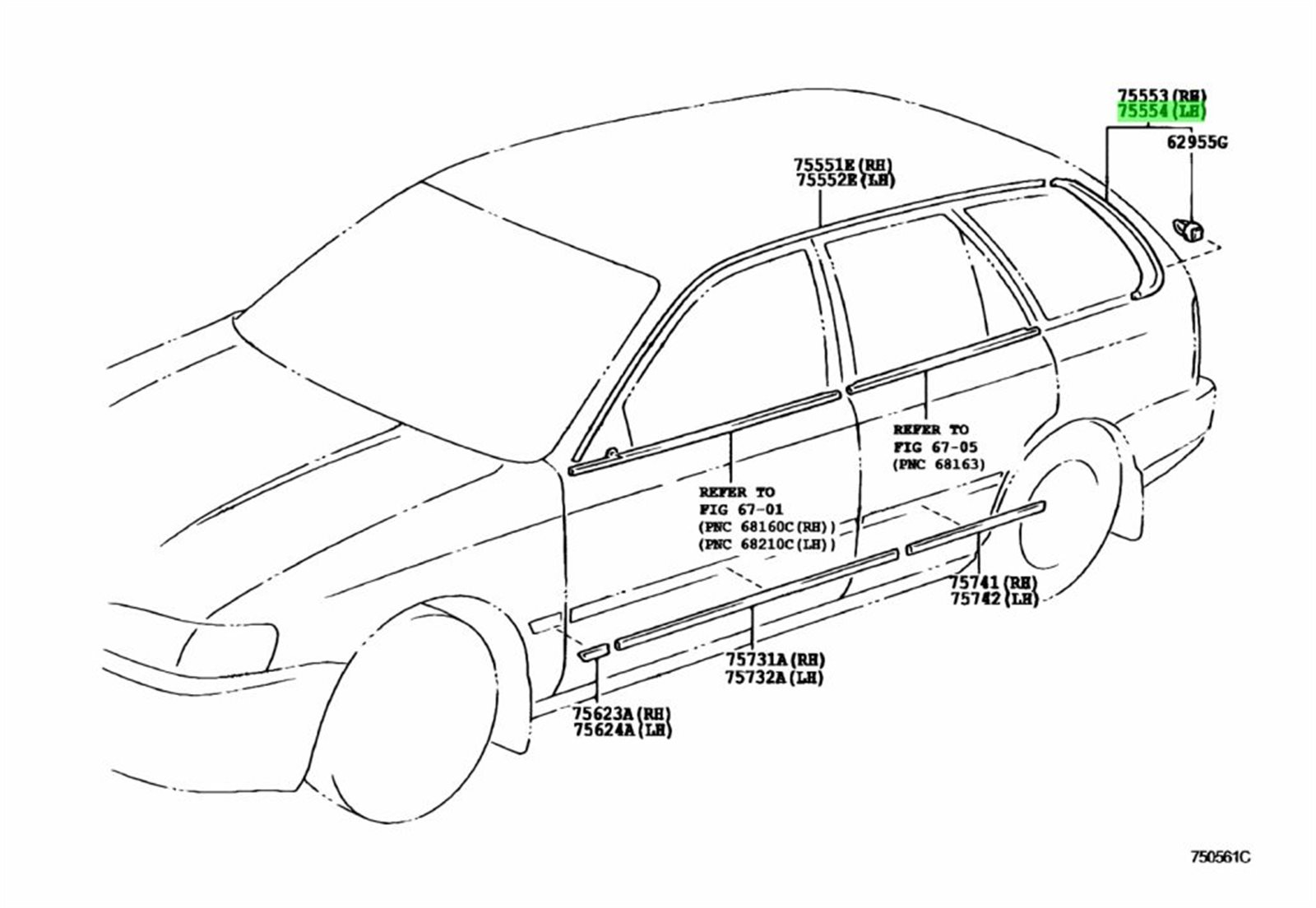 Молдинг на кузов задний левый COROLLA AE104 4AFE