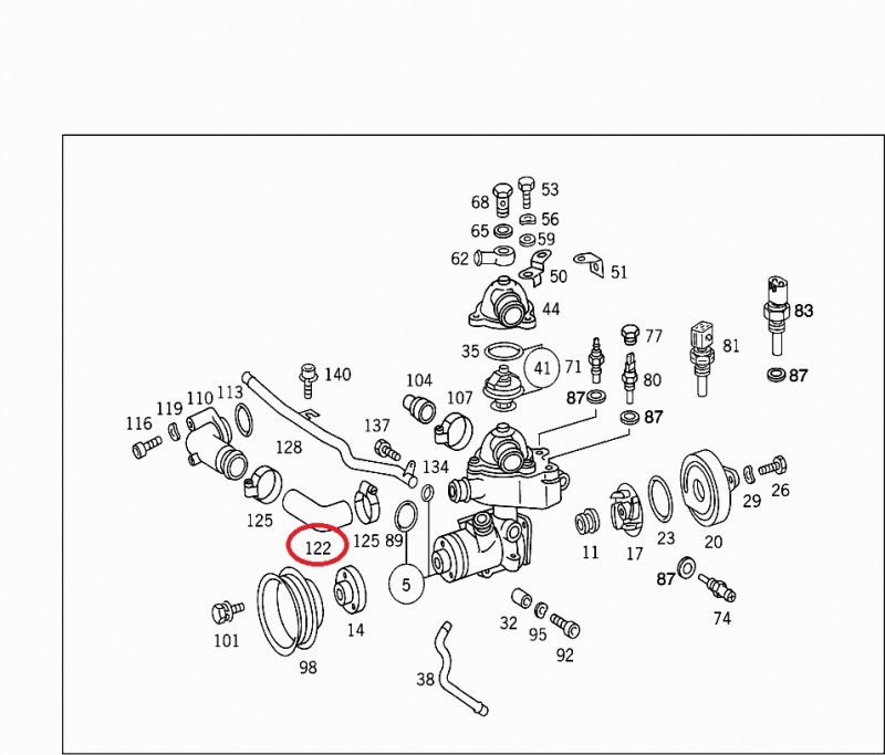 Патрубок охлаждения S-Class 1995 W140 104.994 3.2