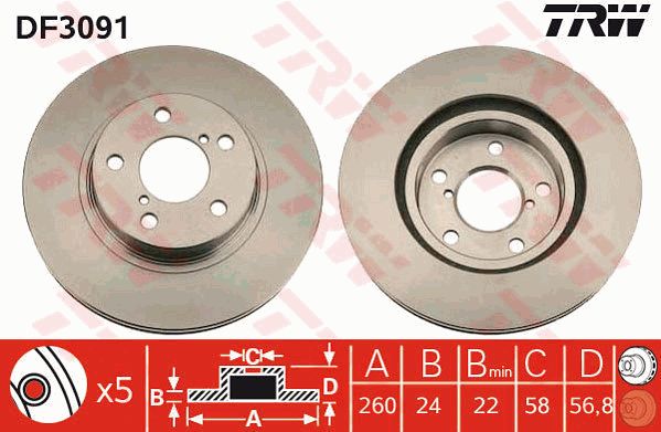 Тормозной диск передний передний SUBARU 1989 - 2014 GC EJ20 DF3091 новая