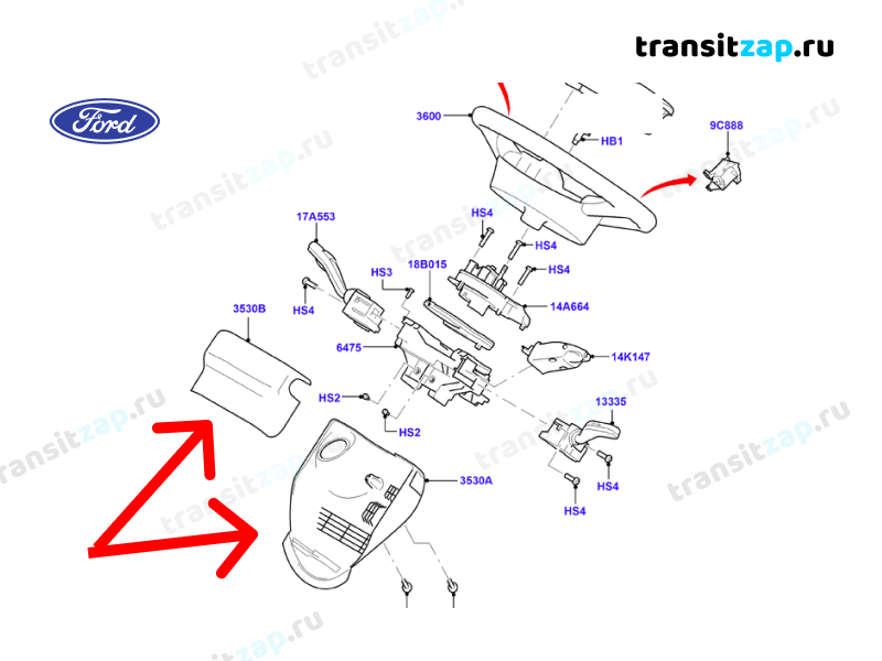 Обшивка рулевой колонки Transit 2006/2014 TT9