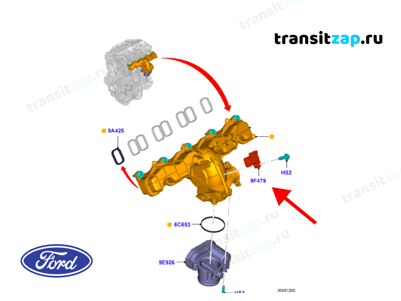 Датчик давления воздуха MAP Ford Transit перед / зад привод 2.2 125 / 155 л.с EURO-5