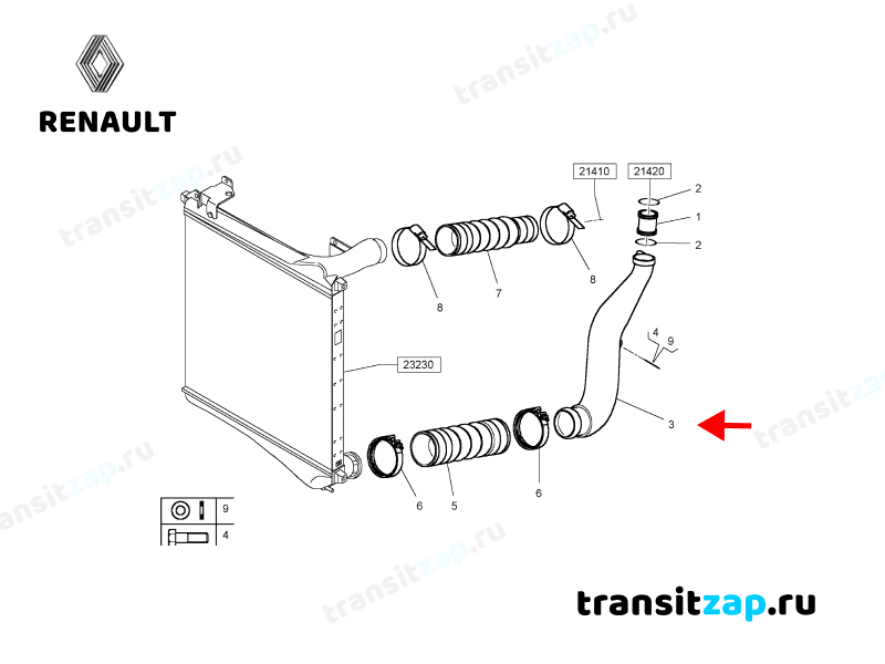 Патрубок интеркулера Renault Midlum