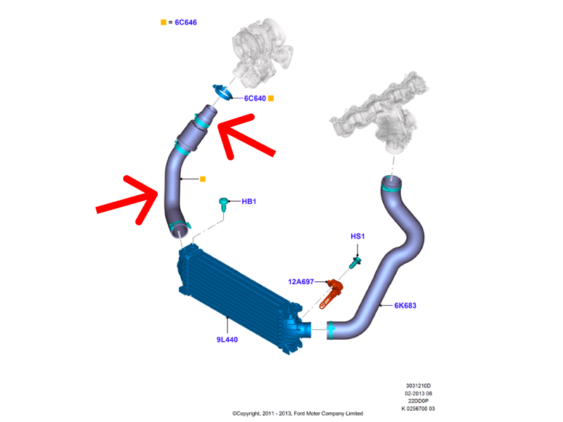 Патрубок интеркулера Transit 2012/2021 2.2