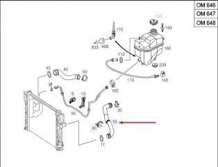 Патрубок радиатора двс левый E 2004 W211 646.961 2.2 CDI