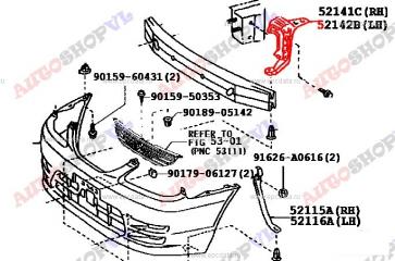 Крепление бампера переднее левое TOYOTA COROLLA SPACIO 09.1999г. AE111 4AFE 52140-13010 контрактная