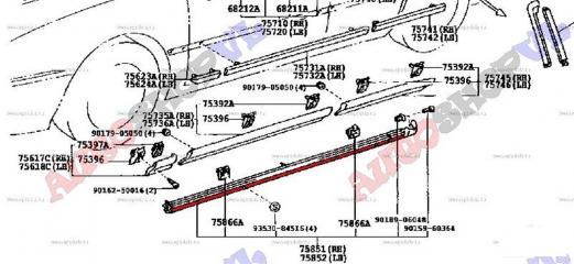 Молдинг порога правый TOYOTA CAMRY SV30 4SFE 75851-39045 контрактная